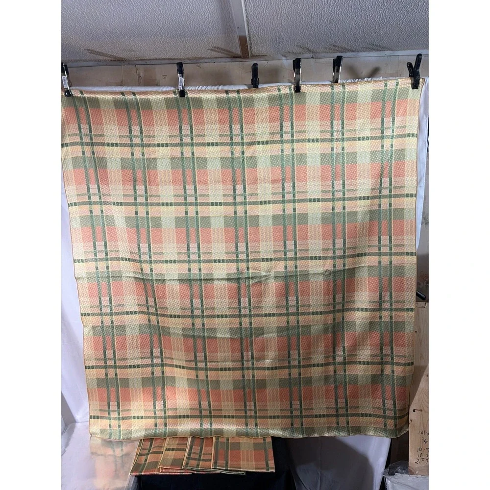 Fallani & Cohn Plaid Tablecloth and Napkins Set Multicolor Woven Farmhouse 52x48